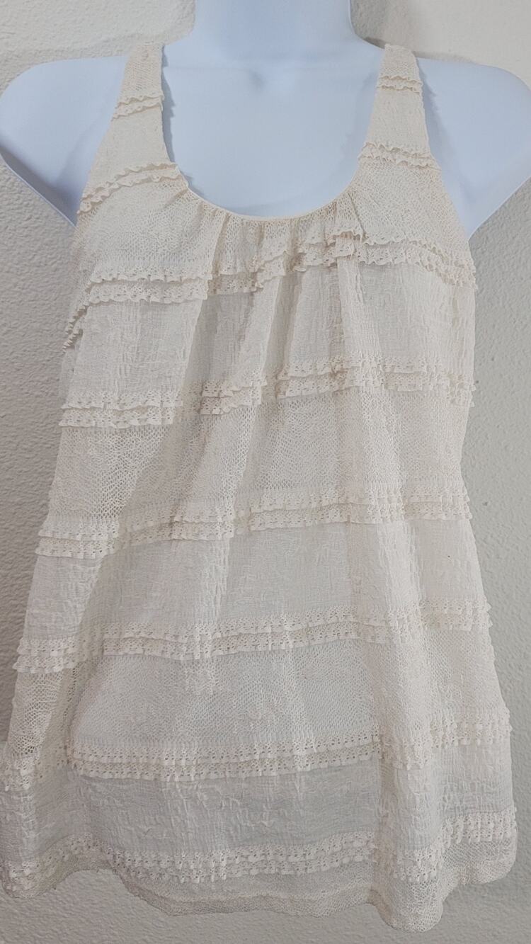 Pink Eli Cream Lace Overlay Racerback Tank Top Small Lightweight Lined Stretchy